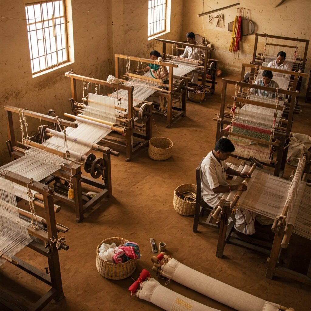 Sustainable textile artisans at work.