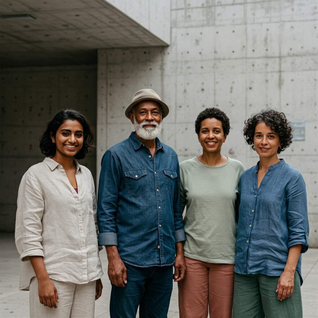Diverse group in eco-friendly clothes