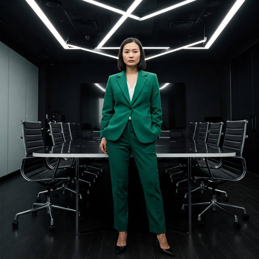Woman Emerald Power Suit Boardroom