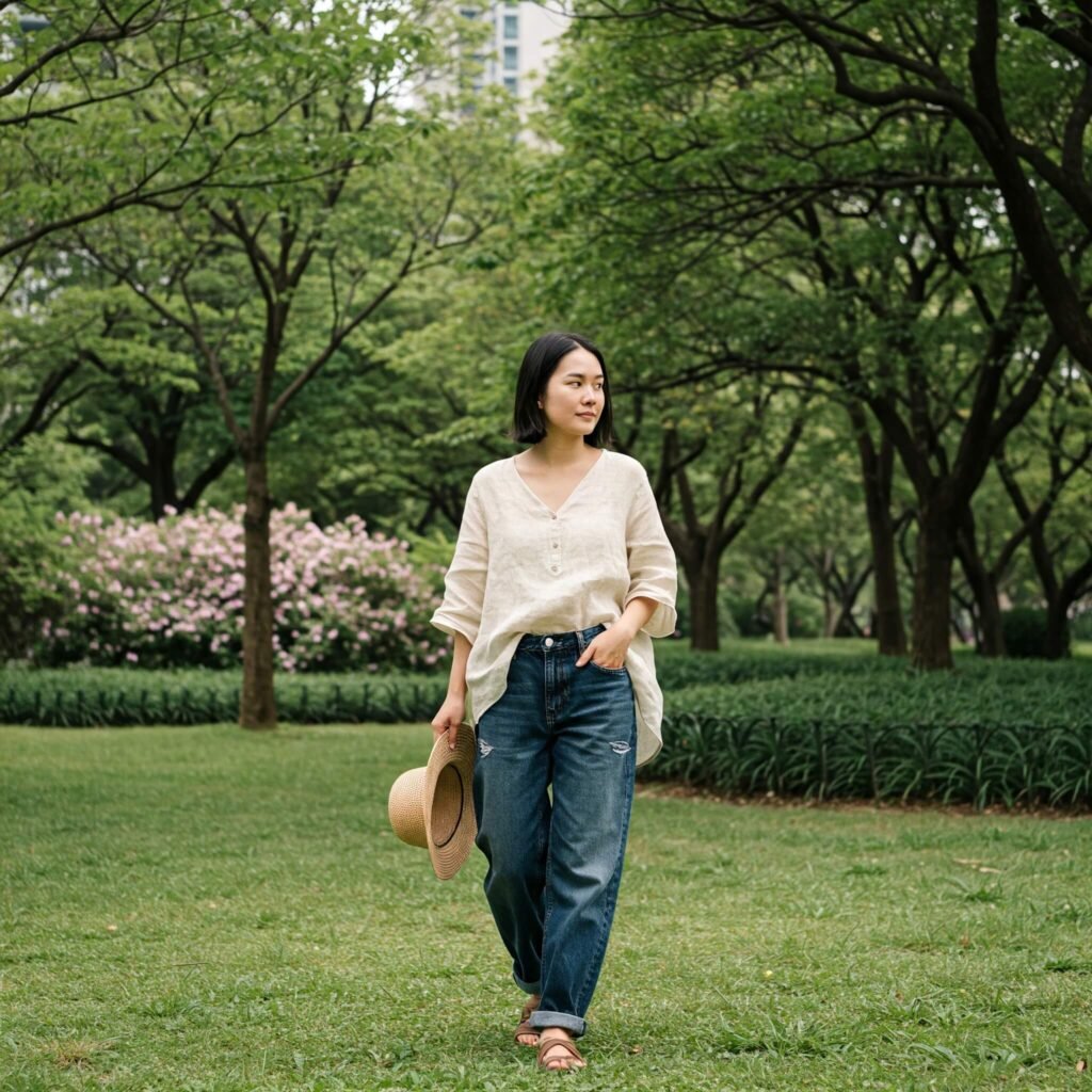 Vibrant marketplace, eco-friendly fashion, artisan crafts.